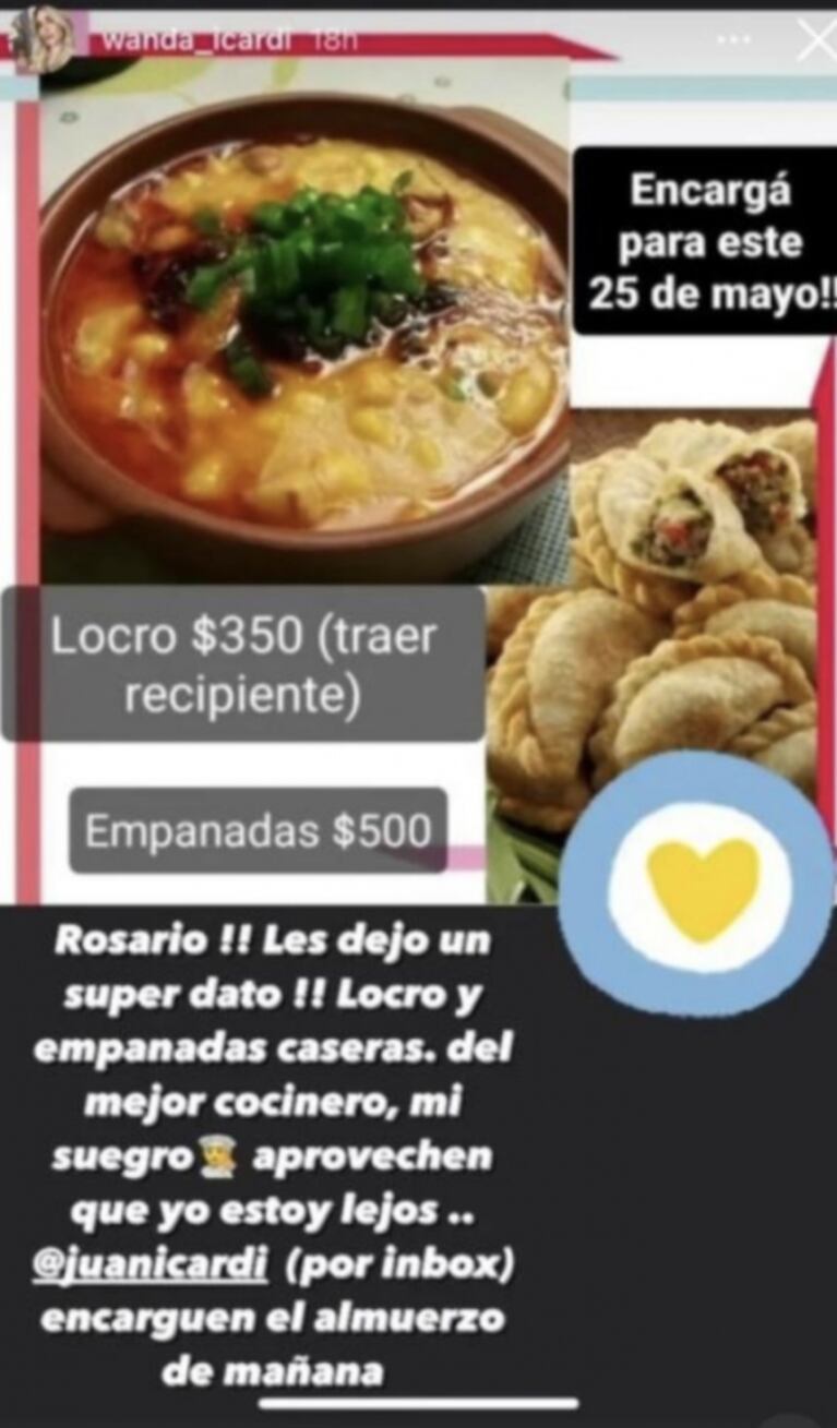 Tierno mensaje de apoyo de Wanda Nara a su suegro por su nuevo emprendimiento gastronómico: "El mejor cocinero"