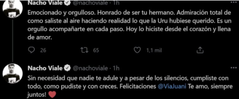 Tierno mensaje de Nacho a Juana Viale por la muerte de su amiga: "Admiración total por cómo saliste al aire"