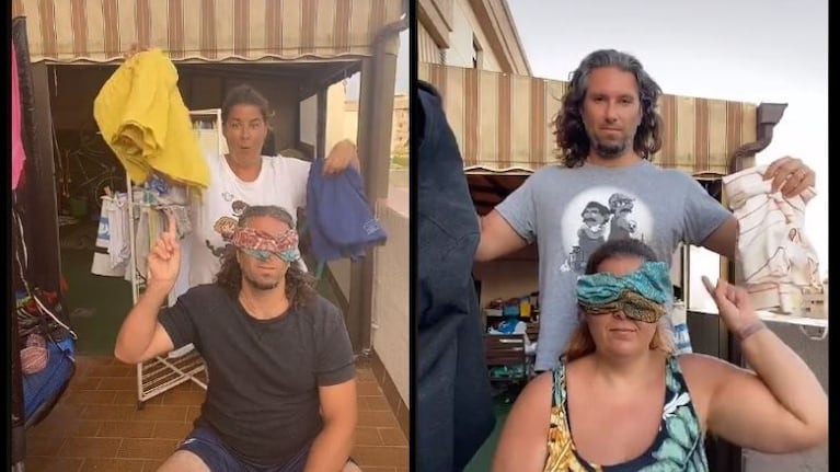Tik Tok: una pareja elige atuendo para sacar la basura con los ojos vendados
