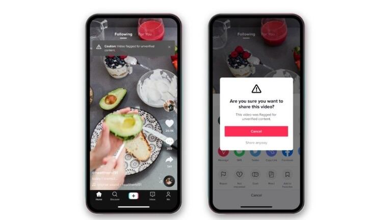 TikTok introduce advertencias sobre contenido no verificado para evitar que se comparta. Foto: DPA.