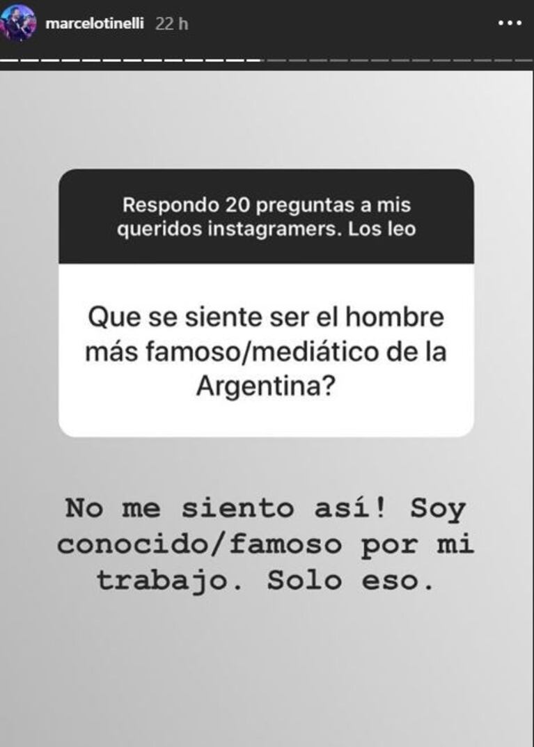 Tinelli contestó preguntas en Instagram: su futuro político, cuál de sus hijos cree que lo hará abuelo y más