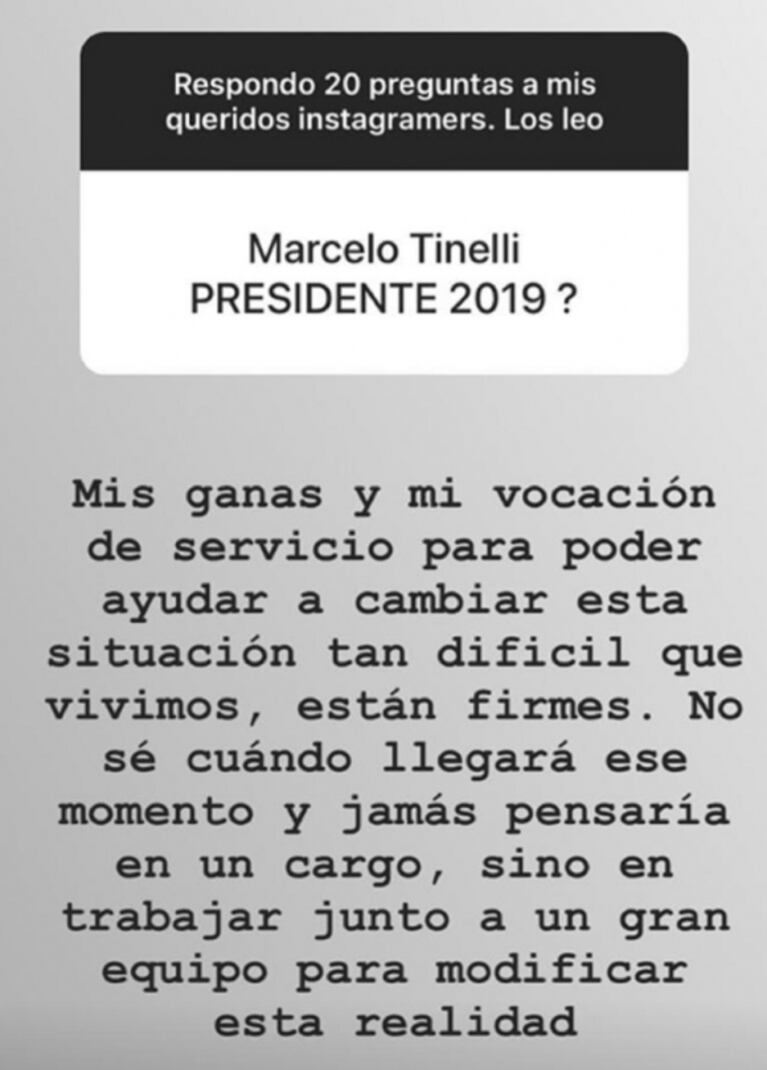 Tinelli contestó preguntas en Instagram: su futuro político, cuál de sus hijos cree que lo hará abuelo y más