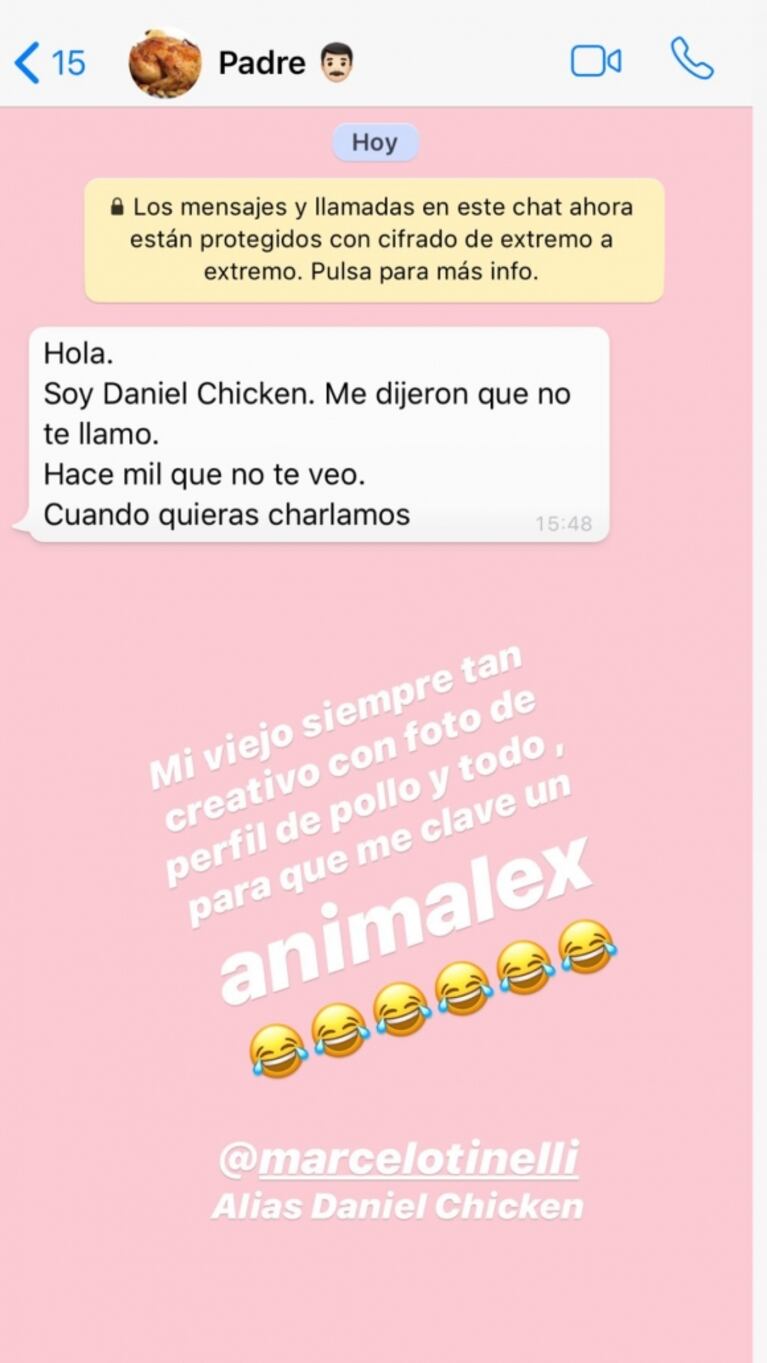 Tinelli se hizo pasar por un pollo para que Cande coma carne: "Mi viejo siempre tan creativo"