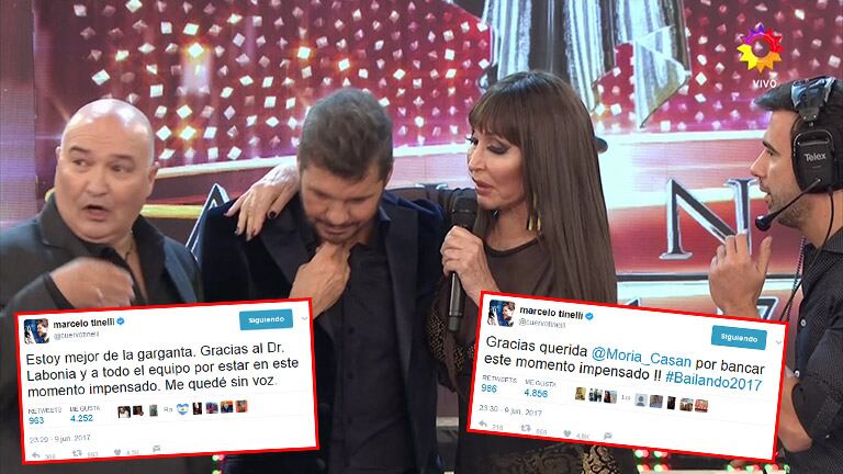 Tinelli twitteó desde su camarín tras ser atendido por el doctor Labonia.