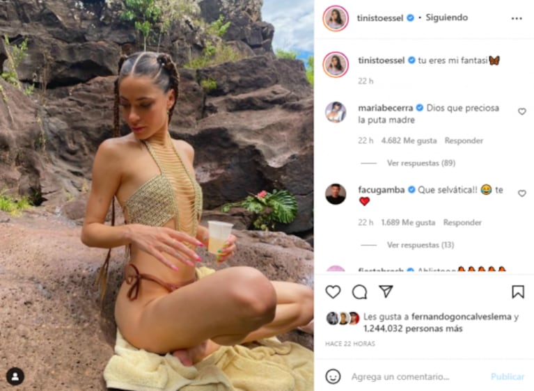 Tini Stoessel lució un top con cadenas y bikini cavada en Misiones: "Tú eres mi fantasía"