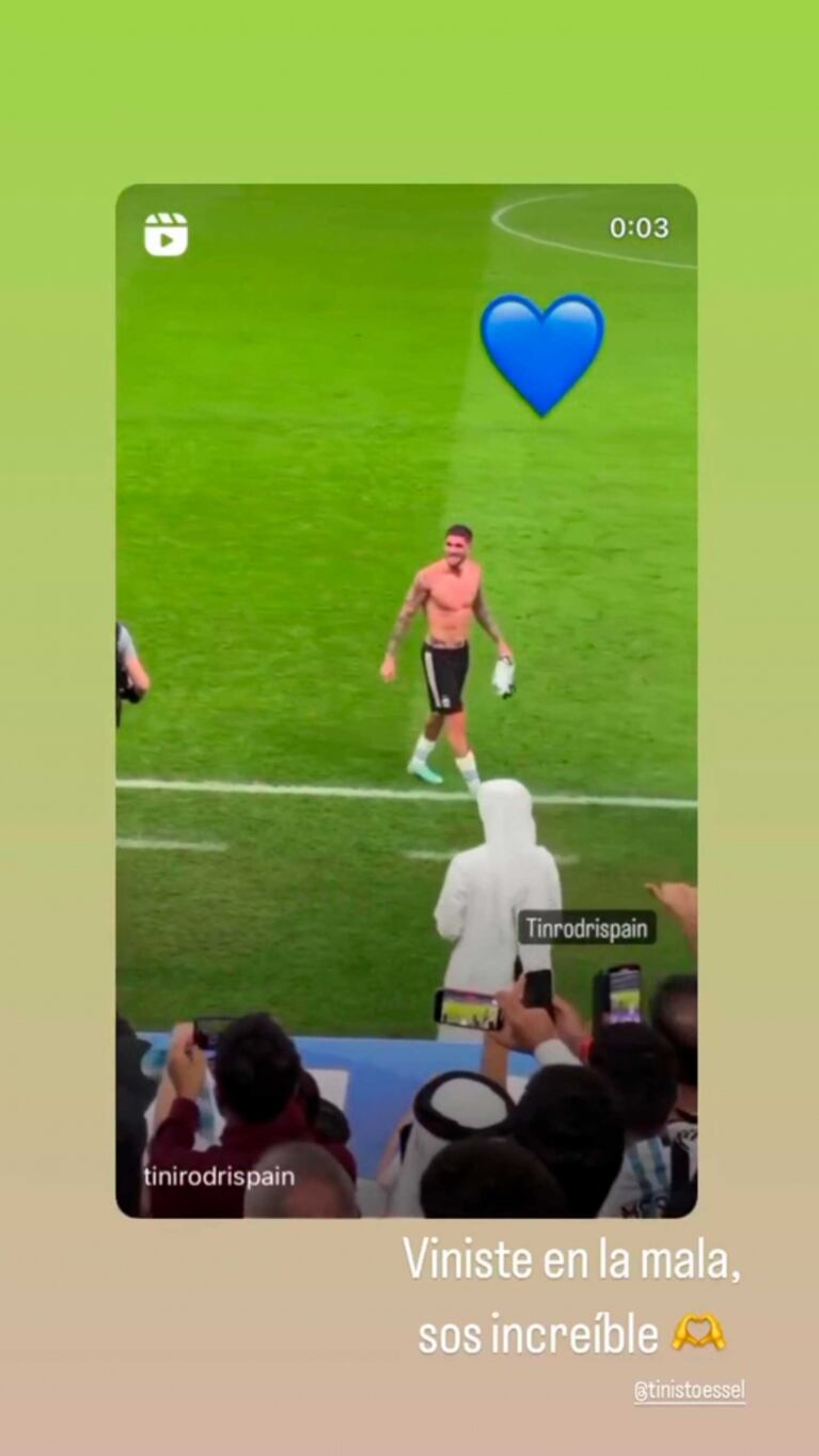 Tini Stoessel visitó a Rodrigo de Paul y el futbolista le agradeció con emoción: "Viniste en la mala"