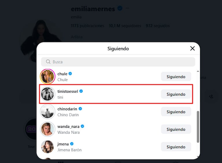 Tini Stoessel y Emilia Mernes, enfrentadas (captura de Instagram)