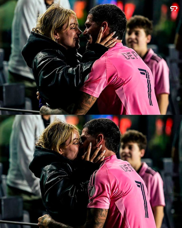Tini Stoessel y Rodrigo de Paul en el Chase Stadium  (Foto: Instagram @naiaravecchio)