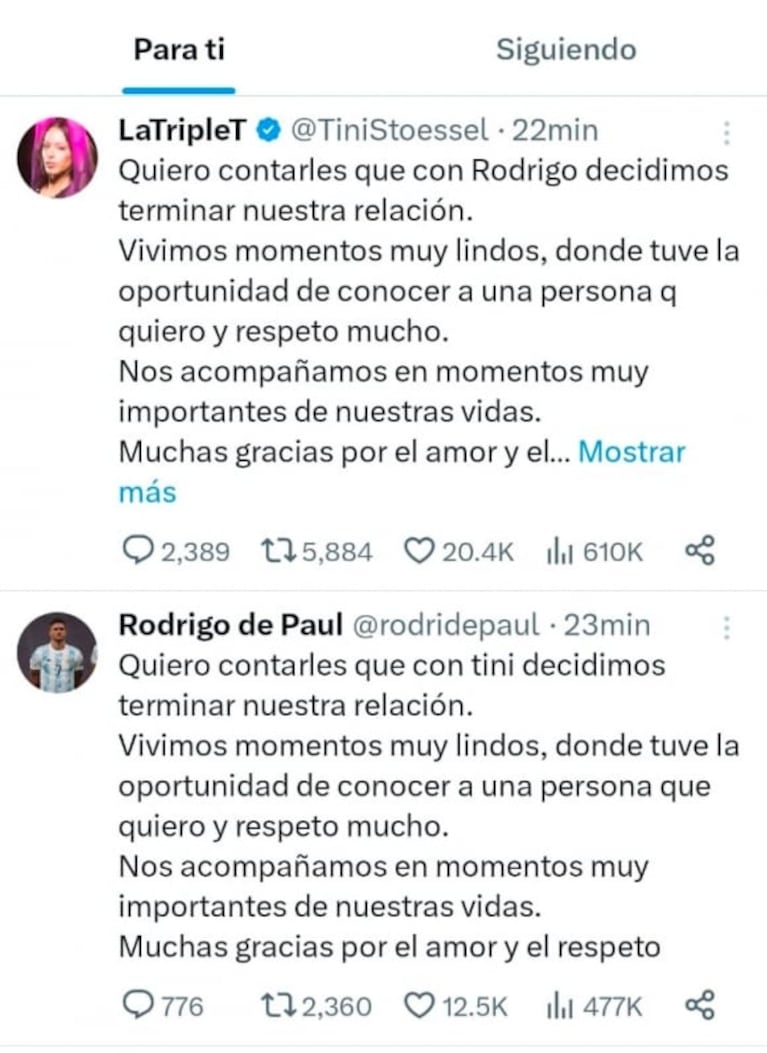 Tini Stoessel y Rodrigo de Paul, los verdaderos motivos de la separación a un año y medio de apostar al amor