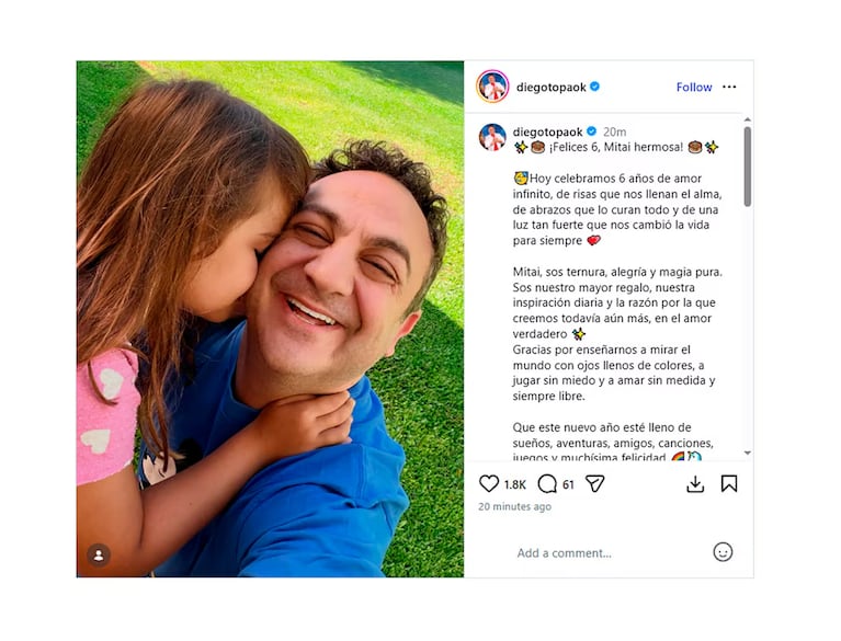 Topa celebró el cumpleaños de su hija, Mitai. Crédito: Instagram