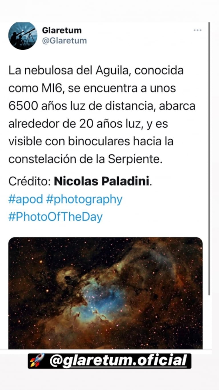 Tras confirmar que se radica en Estados Unidos con Rocío Guirao Díaz, Paladini fue distinguido por la NASA