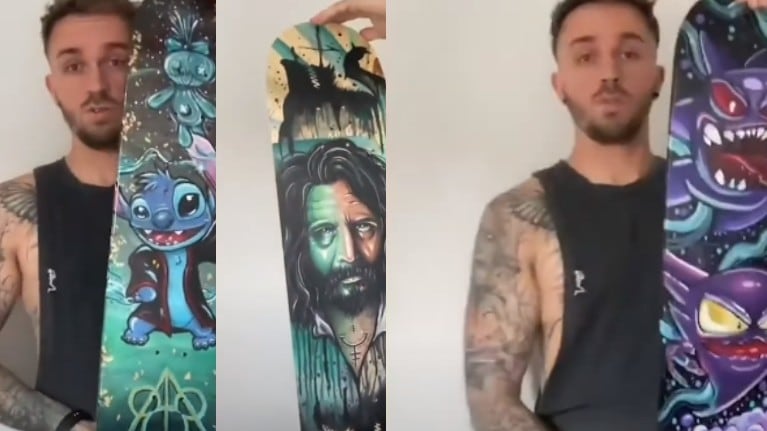 Tras el cierre de su centro de tatuajes, este artista se reinventa diseñando cubiertas de monopatines