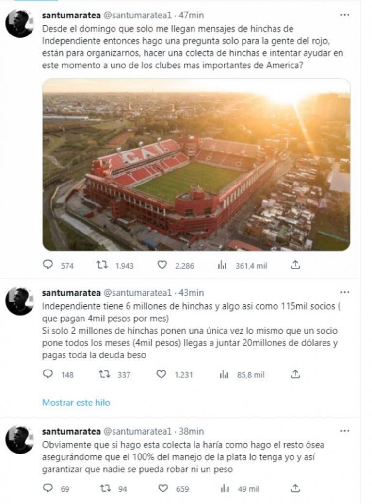 Tras la renuncia de Doman, Santi Maratea quiere hacer una colecta para ayudar a Independiente