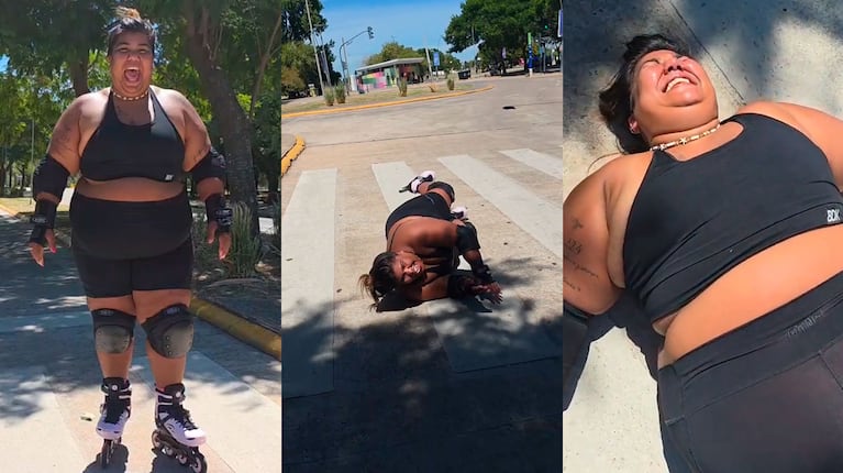 Tremenda caída de Camilota en rollers (Capturas de TikTok)