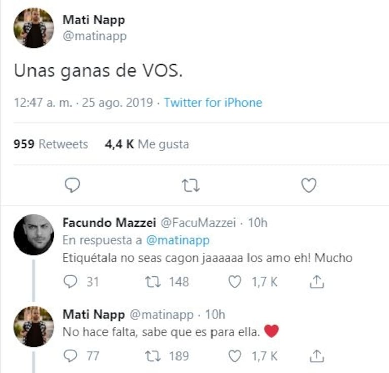 Tremenda declaración pública de amor de Mati Napp para Flor Vigna: "Unas ganas de VOS"