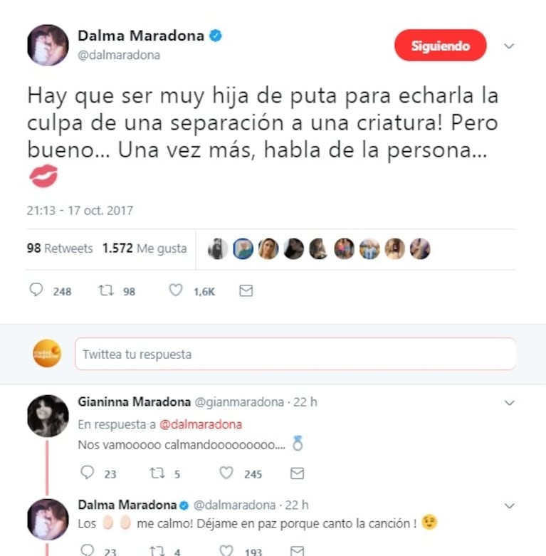 Tremenda respuesta de La Princesita Karina tras el picante tweet de Dalma Maradona sobre su separación del Kun: "Insoportables, infumables... El que es feliz, no rompe las pelotas"