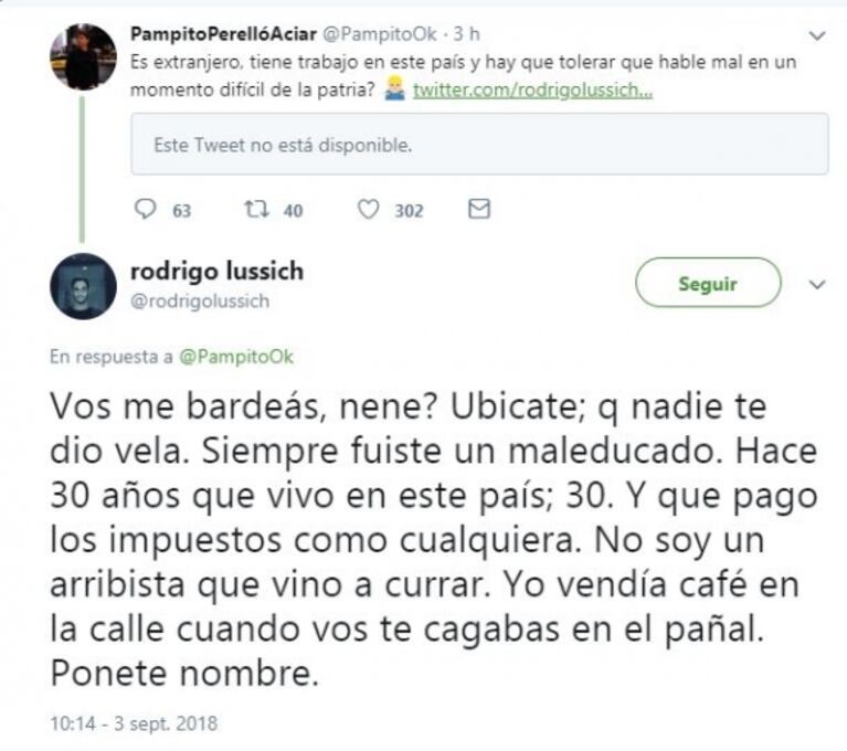 Tremendo cruce de Rodrigo Lussich con Pampito tras el discurso de Macri: "¿Vos me bardeás, nene?"