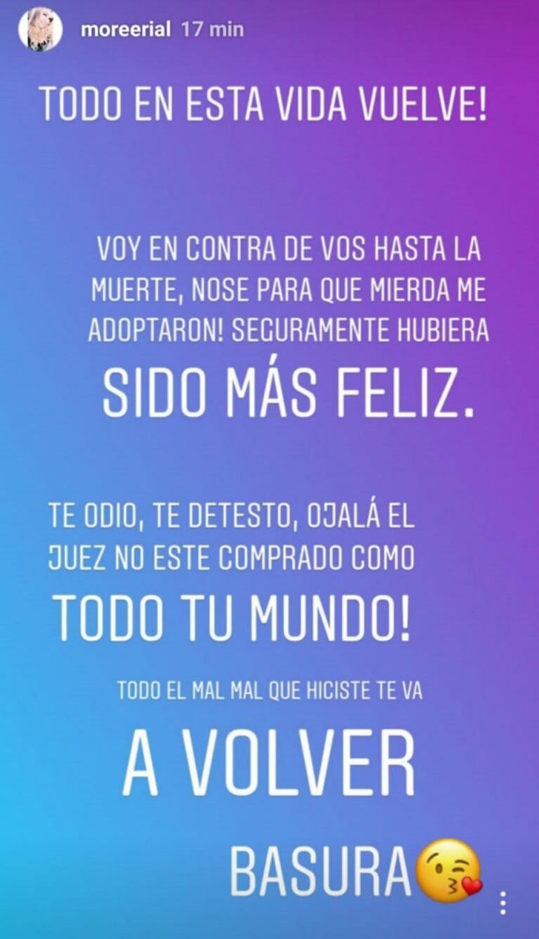 Tremendo mensaje de More Rial contra su papá: "No sé para qué me adoptaron"
