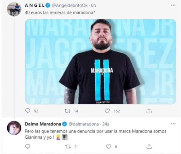 Tremendo palito de Dalma a Diego Junior por ser la imagen de una camiseta de Maradona: "Pero las que tenemos una denuncia somos nosotras"