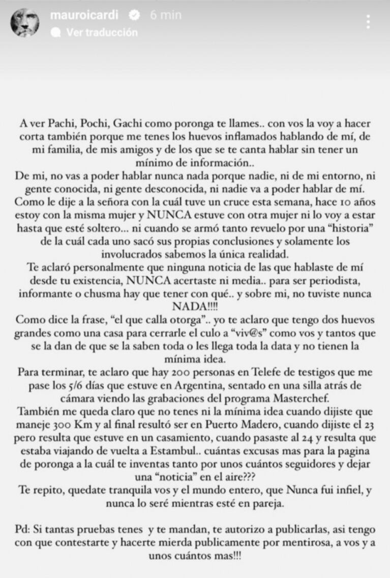 Tremendo posteo de Mauro Icardi tras la fuerte versión sobre su supuesta infidelidad a Wanda Nara: "Nunca fui infiel, ni lo seré mientras esté en pareja"