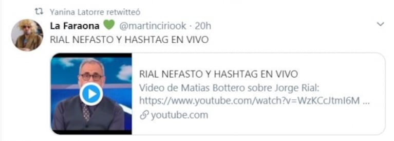 Tremendo video de Martín Cirio calificando a Rial de "nefasto, oscuro y sorete": Yanina Latorre lo avaló con RT