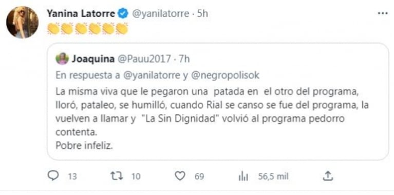 Tremendos posteos de Yanina Latorre contra la Negra Vernaci con capturas de sus chats privados: "Sos cínica y tenés doble cara"