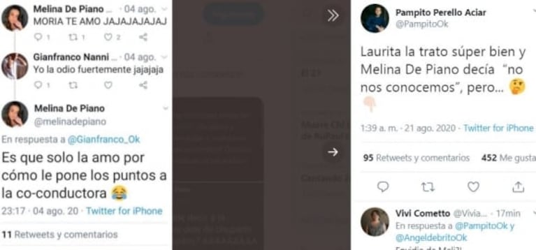 Tremendos tweets de Melina De Piano, la cantante que se 'robó' el protagonismo del Cantando, contra Laurita Fernández: "Que deje de chuparle las medias a todos"