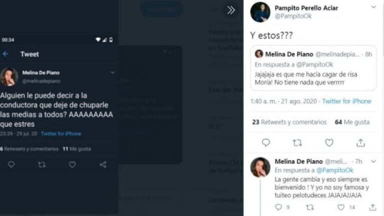 Tremendos tweets de Melina De Piano, la cantante que se 'robó' el protagonismo del Cantando, contra Laurita Fernández: "Que deje de chuparle las medias a todos"