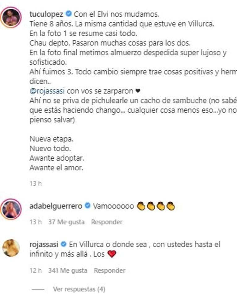 Tucu López abrió su corazón por su mudanza y Sabrina Rojas lo apoyó con amor: "Hasta el infinito y más allá"