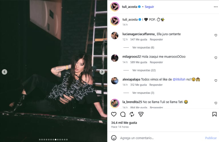 Tuli Acosta subió a un escenario para cantar en vivo, ante un público que terminó de acompañarla en medio de la polémica. Crédito Instagram tuli_acosta
