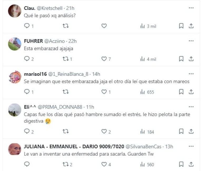 Tweets sobre los rumores de embarazo de Furia de Gran Hermano (Foto: Twitter)