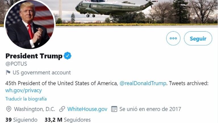  Twitter reseteará a 0 los seguidores del perfil de @POTUS con la llegada de Biden a la presidencia. Foto: EP.