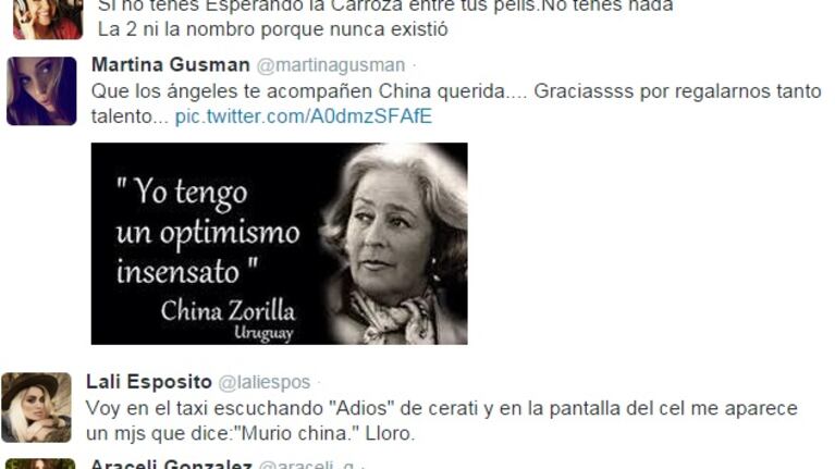 Twitter se colmó de mensajes para despedir a China Zorrilla (Foto: Twitter)