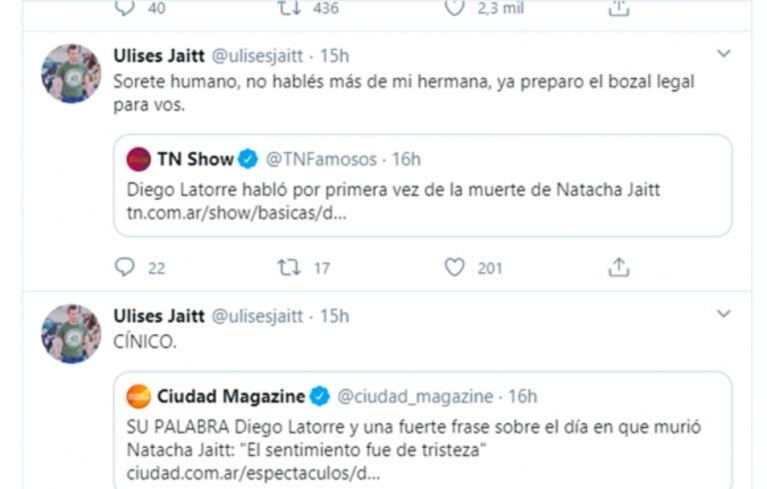 Ulises Jaitt, tras los dichos de Diego Latorre sobre la muerte de Natacha: "Cínico; ya preparo el bozal legal"