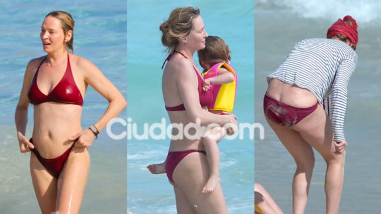 Uma Thurman en las playas de St. Barts junto a sus hijos (Fotos: Grosby Group).
