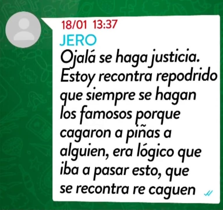 Un "chat paralelo" al del grupo de rugbiers confirmaría la presencia del sospechoso número 11: "Estaba T.C. con ellos"