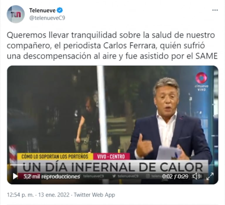 Un cronista de Telenueve se descompensó al aire: "Fue asistido por el SAME"