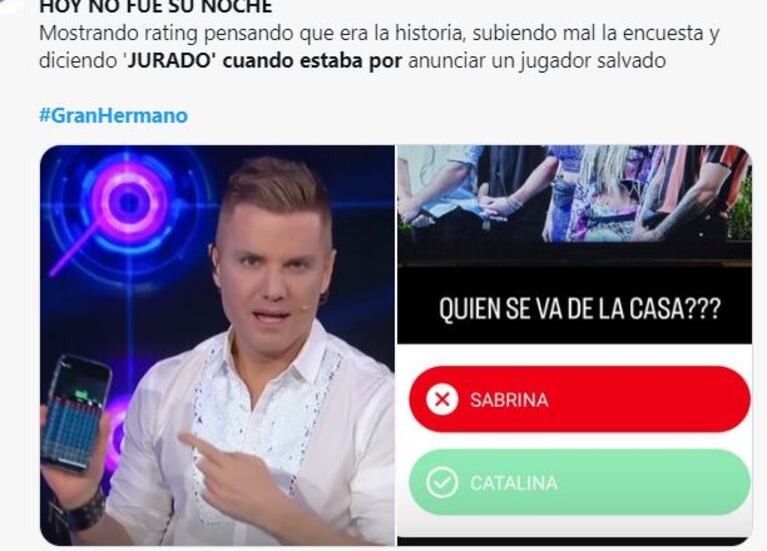 Un error de Santiago del Moro en la eliminación de Gran Hermano generó desconfianza y Catalina reaccionó