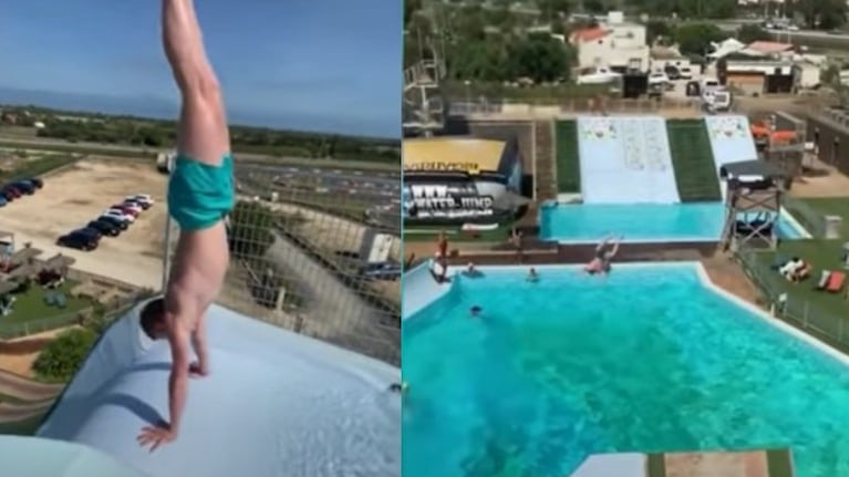 Un gimnasta dejó boquiabiertos a los bañistas de esta piscina en Francia