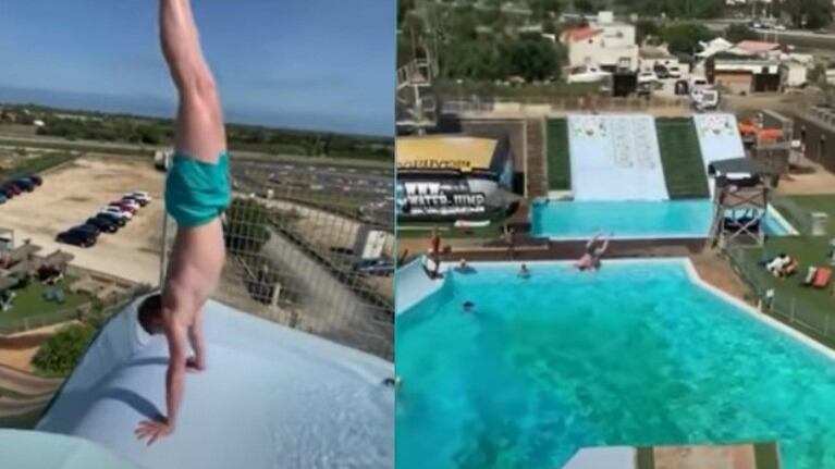 Un gimnasta dejó boquiabiertos a los bañistas de esta piscina en Francia