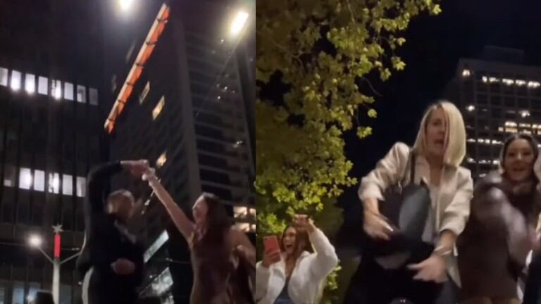 Un grupo de personas ve a una mujer que baila sola en la calle y decide unirse a ella