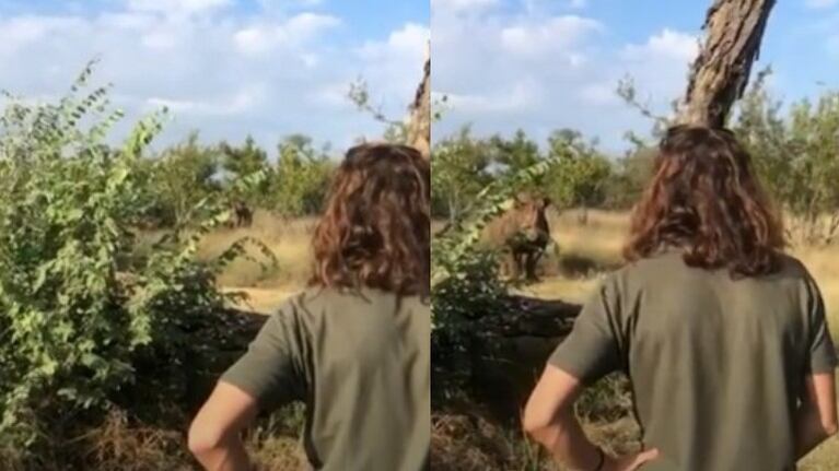 Un hombre consigue ahuyentar a un rinoceronte a punto de embestirle utilizando únicamente su voz
