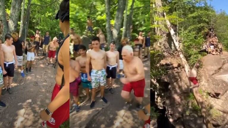 Un hombre de 73 años enseña a un grupo de chicos cómo saltar desde un acantilado 
