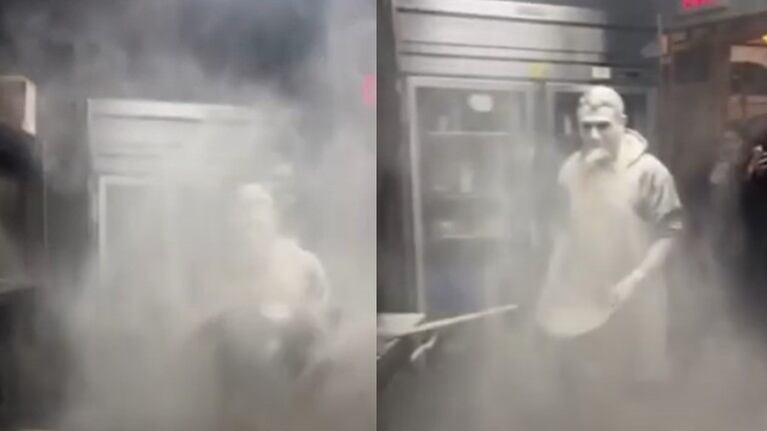 Un increíble susto hizo que este hombre acabara lleno de harina