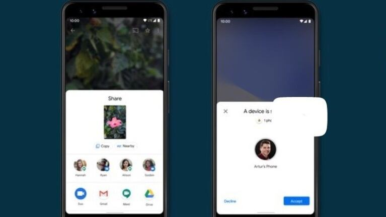 Un nuevo botón en Nearby Share para compartir la contraseña WiFi en Android 12. Foto:DPA.