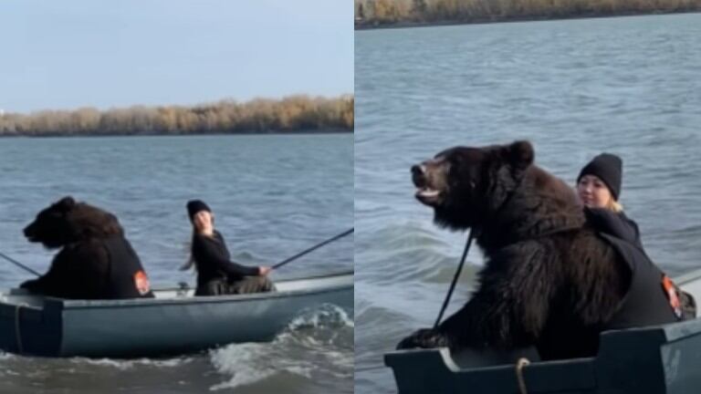 Un oso pardo y su dueña se van de pesca para compartir tiempo de calidad