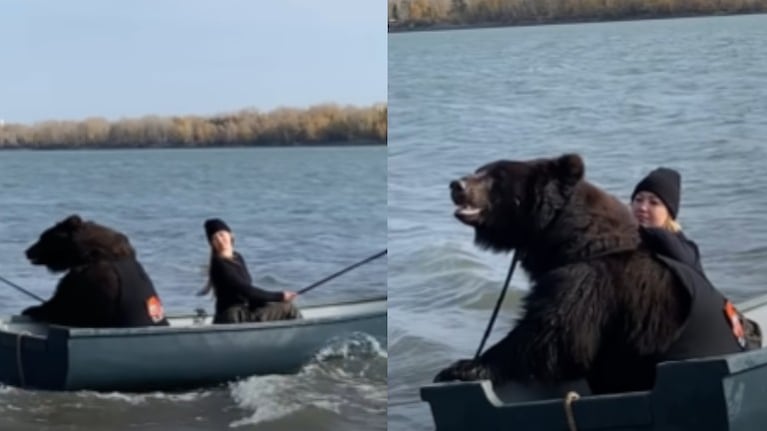 Un oso pardo y su dueña se van de pesca para compartir tiempo de calidad