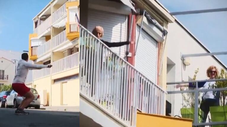 Un profesor de gimnasia da clases a ancianos de un asilo en Francia.