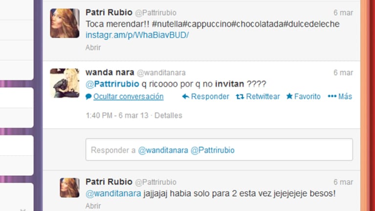 Una de las charlas de Wanda Nara con Patri Rubio. (Foto: Twitter)