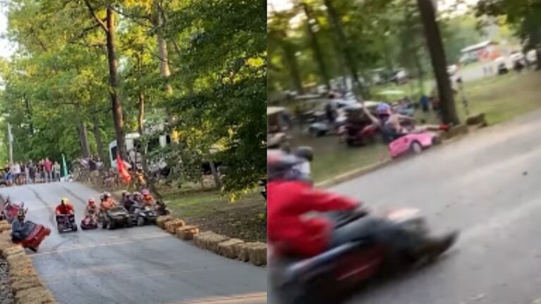 Una familia compite en una alocada carrera de mini Jeeps